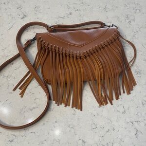 Fringed Tan Leather Crossbody Bag